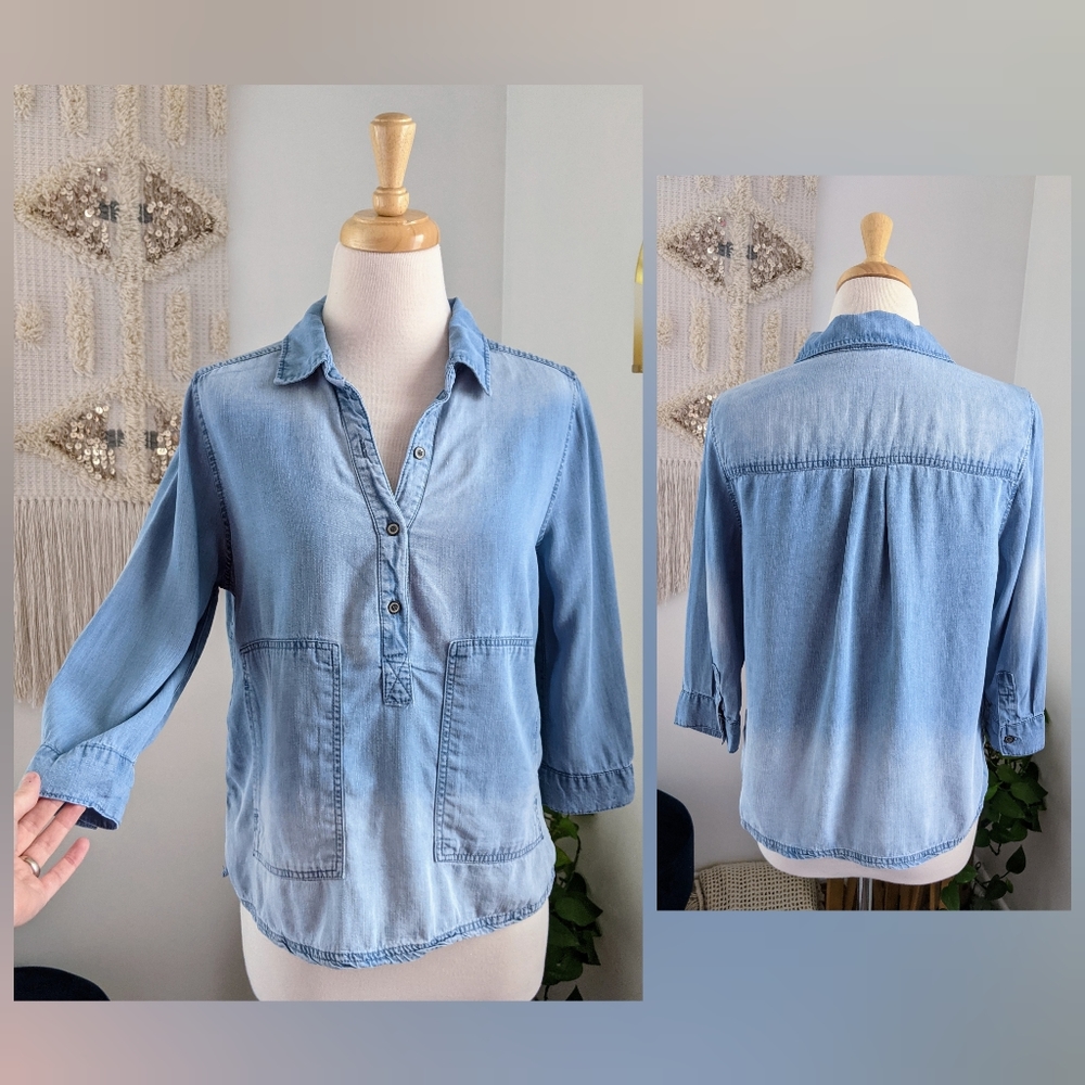 Westbound | Light Denim Half Button Down Shirt | S